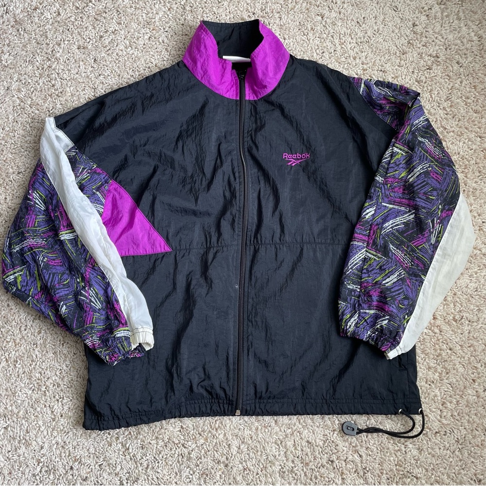 reebok vintage windbreaker full zip jacket, size small!